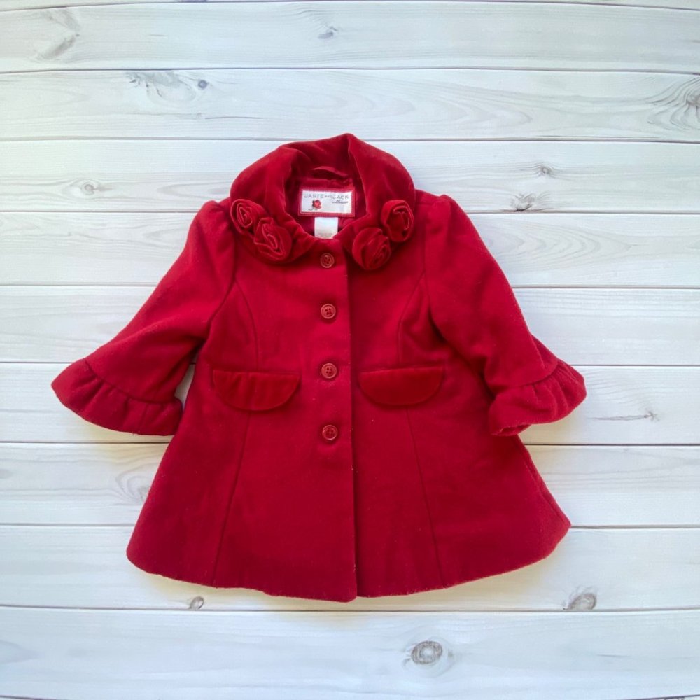 Vintage Janie and Jack Holiday Carousel 2013 Coat Roses 6-12 Months